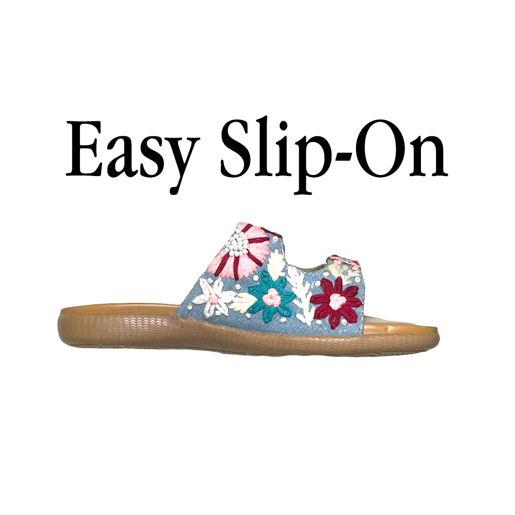 Blue Denim Thread Work Buckle flats