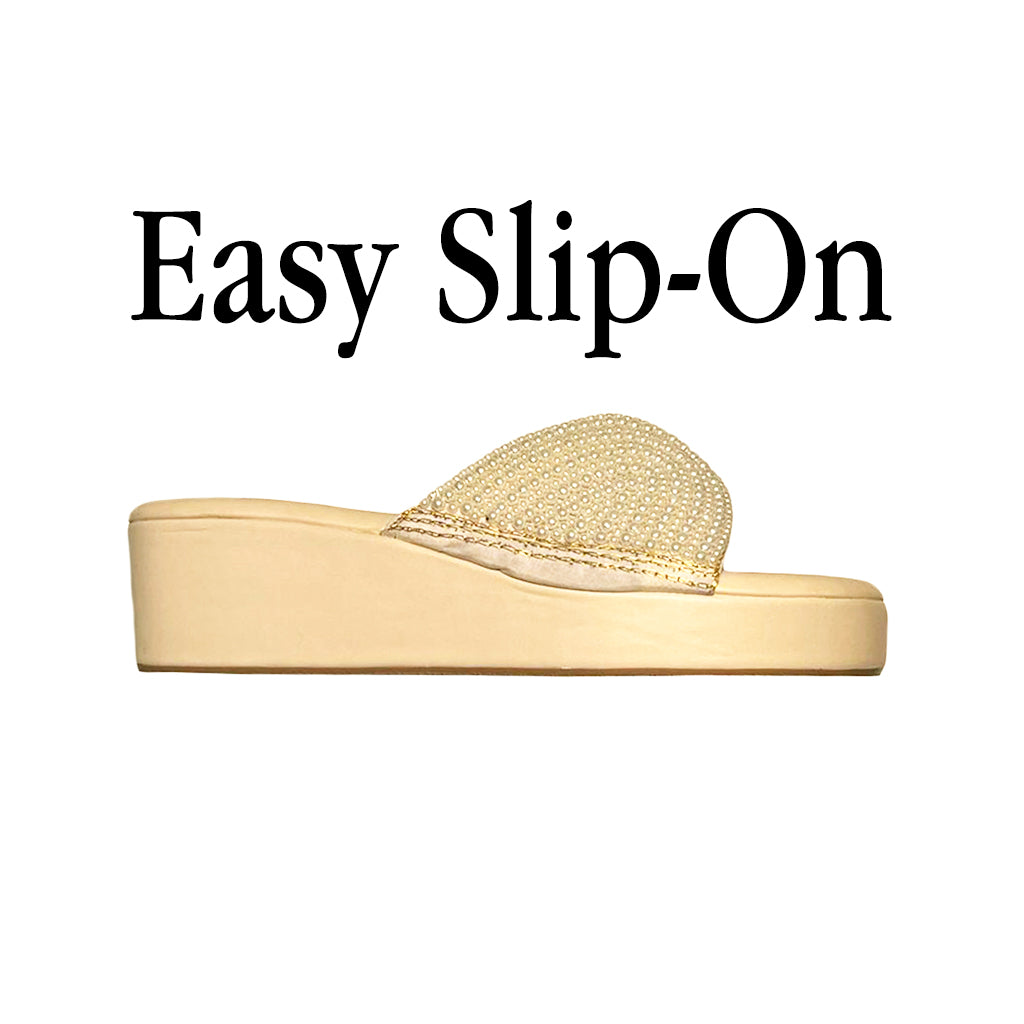 Cream Pearl Beaded Hand Work Wedges
