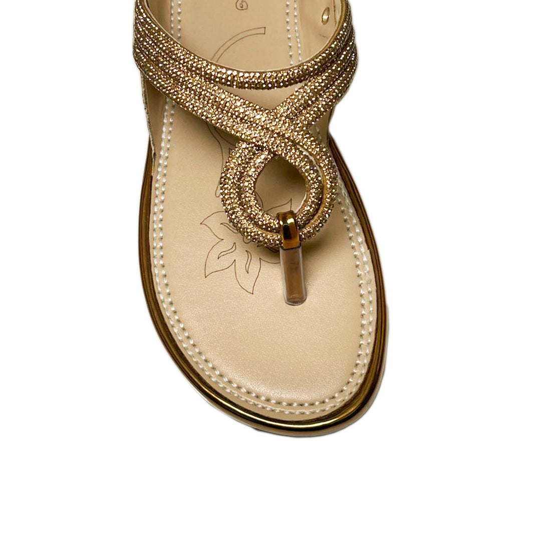 Gold Crystal Strappy Flats