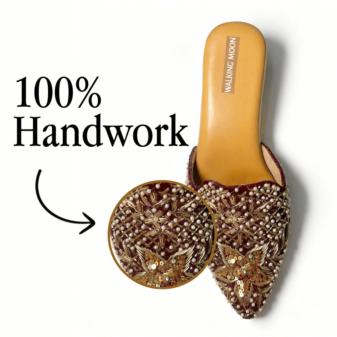 Dark Maroon Bridal Mule Heel