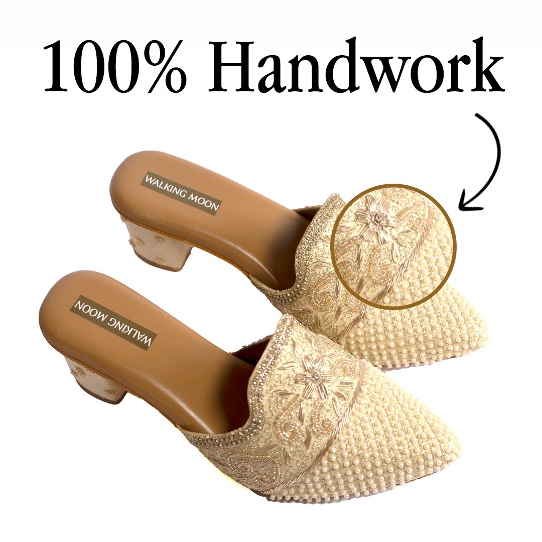 White Pearl Bridal Mule Heel