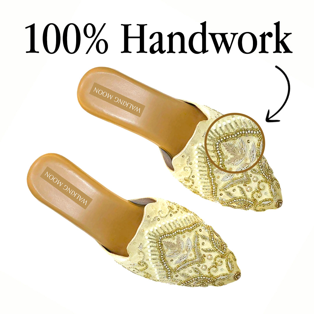 White Golden Bridal Mule Heel