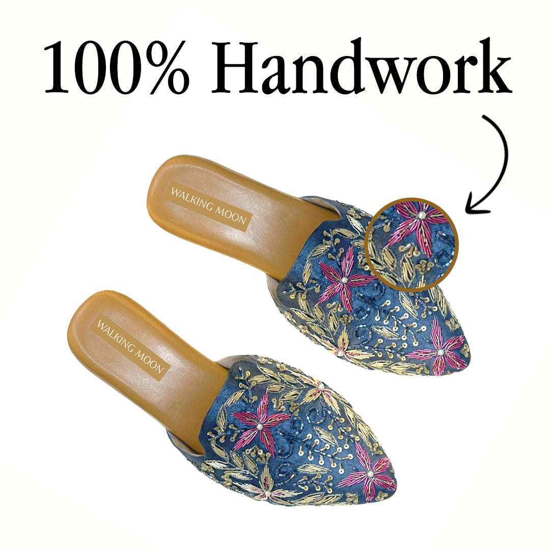 Dark Blue Bridal Mule Heel