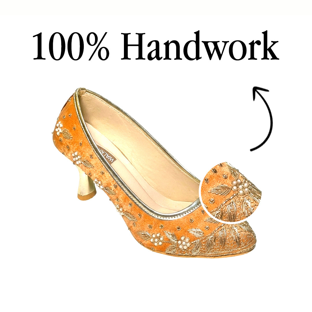 Peach Zardosi Embroidered Belly Heels