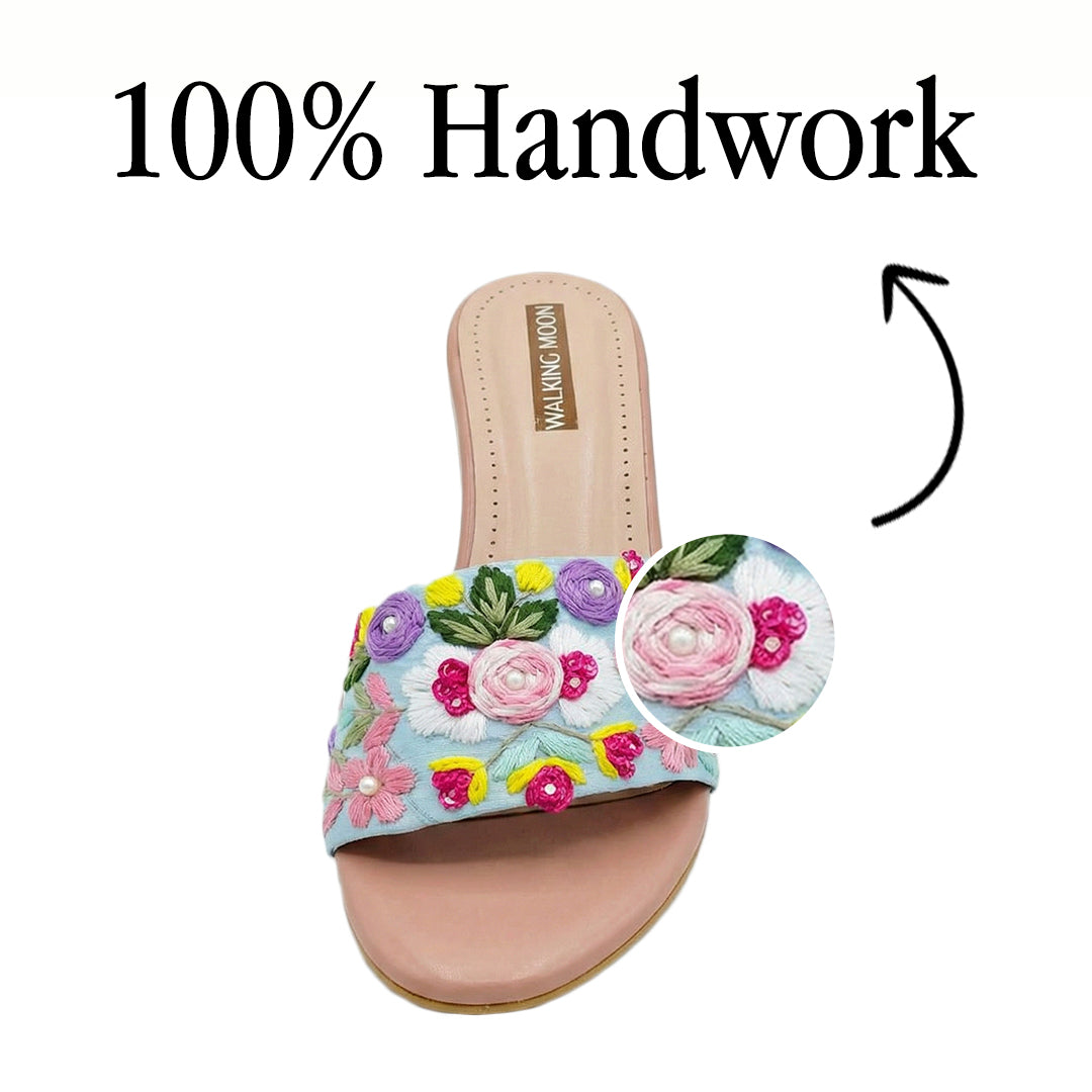 Peach Blossom Block Heels Thread Work