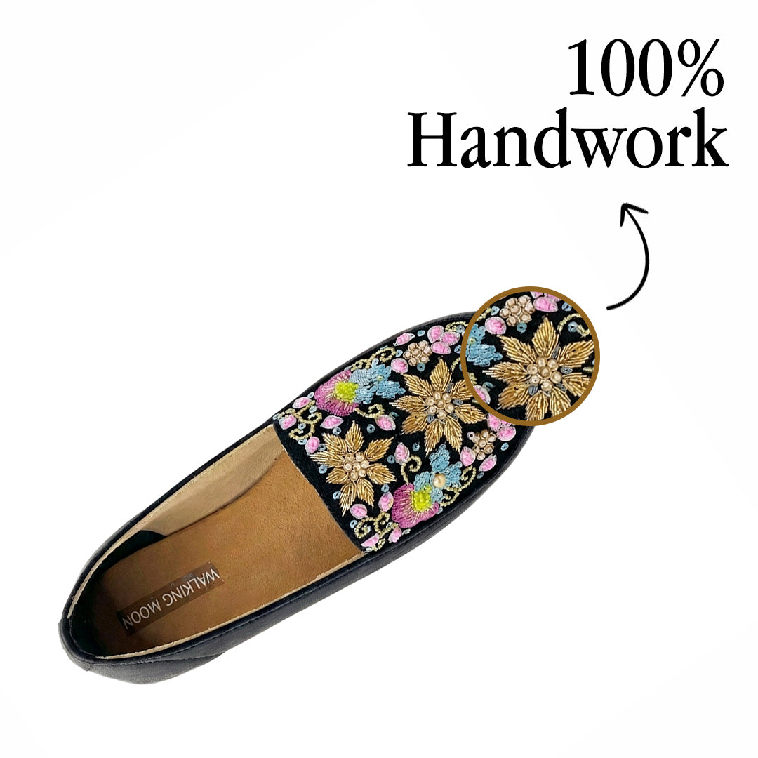 Gold Zardosi and Bead Embroidery Handwork Loafer