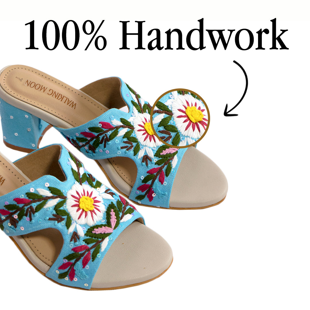 Gardenia Sky Blue Block Heel