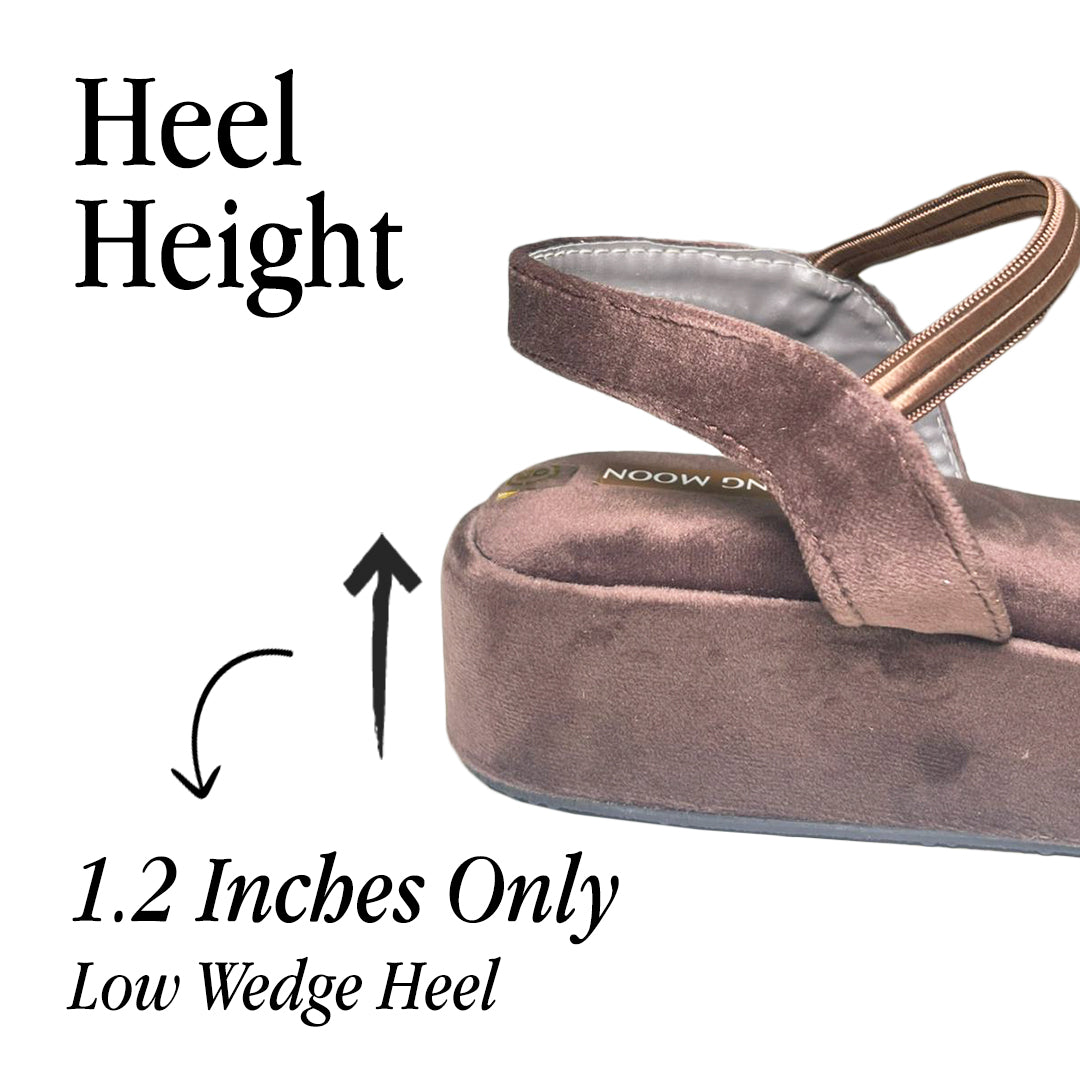Brown Velvet With Ankle-Strap Wedge