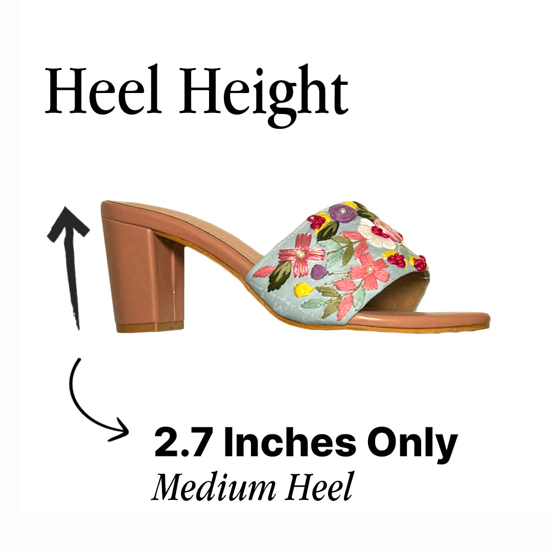 Peach Blossom Block Heels Thread Work