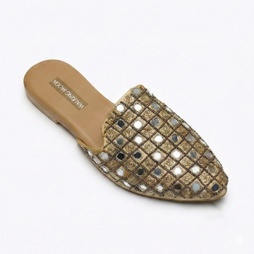 Mirror Work Golden Bridal Flat Mule